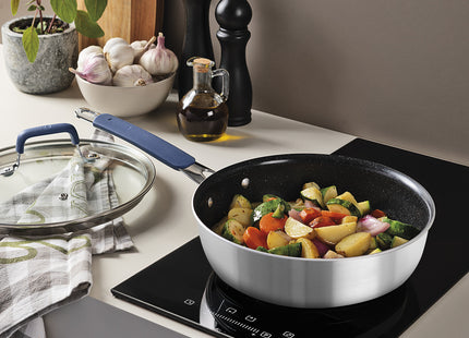 Batería de Cocina Tramontina Romagna en Acero Inoxidable y Aluminio con Revestimiento Interno Cerámico Black Stone 4 Piezas