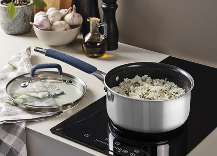 Batería de Cocina Tramontina Romagna en Acero Inoxidable y Aluminio con Revestimiento Interno Cerámico Black Stone 4 Piezas