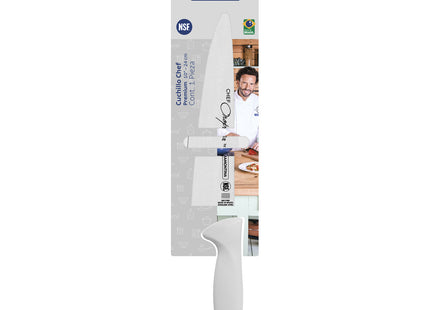 Cuchillo Chef Tramontina Premium con Lámina de Acero Inoxidable y Mango de Polipropileno Blanco10"