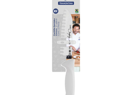 Cuchillo Santoku Tramontina Premium con Lámina de Acero Inoxidable y Mango de Polipropileno Blanco 7"