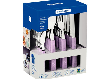 Juego de Cubiertos Tramontina Bliss con Láminas en Acero Inoxidable y Mangos de Polipropileno Lavanda 16 Piezas
