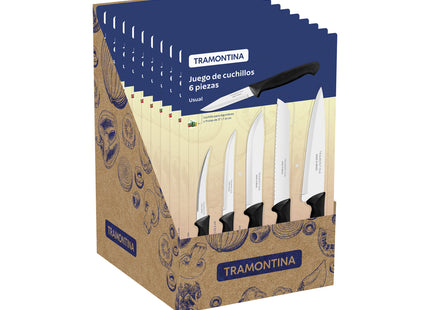 Juego de Cuchillos Tramontina Usual con Láminas en Acero Inoxidable y Mangos de Polipropileno Negro 6 Piezas