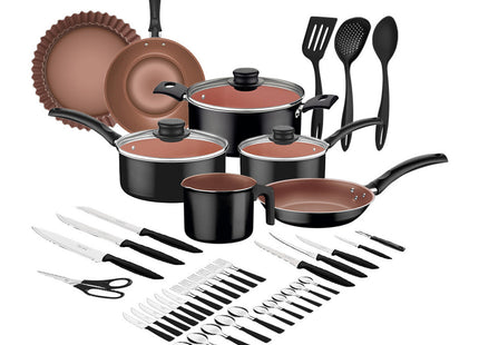 Batería de Cocina Tramontina Práctica 46 Piezas Negra con Cobre