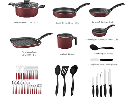 Batería de Cocina Tramontina Práctica 41 Piezas Roja