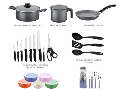 Batería de Cocina Tramontina Práctica 38 Piezas Gris