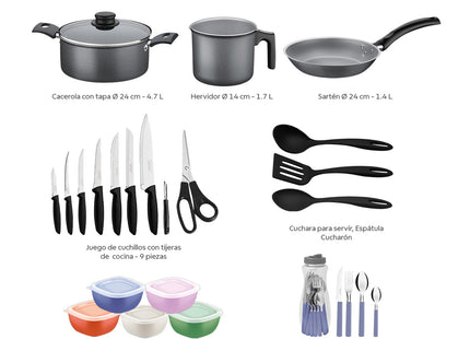 Batería de Cocina Tramontina Práctica 38 Piezas Gris