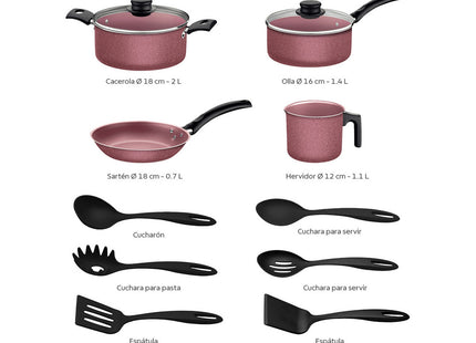 Batería de Cocina Tramontina Práctica 12 Piezas Rosa