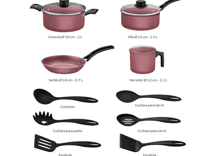 Batería de Cocina Tramontina Práctica 12 Piezas Rosa