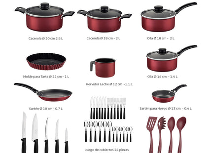 Batería de Cocina Tramontina Práctica 45 Piezas Roja