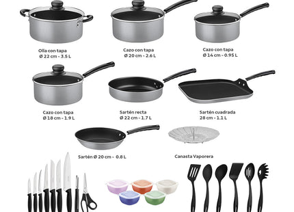 Batería de Cocina Tramontina Resistente 1.6 mm 32 Piezas Gris