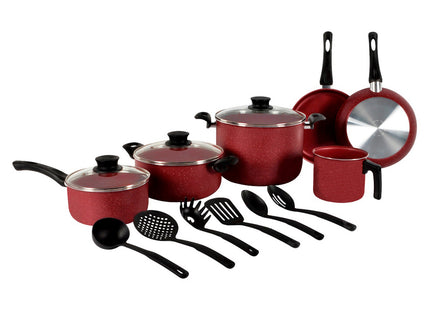 BATERIA DE COCINA GENOVA 15 PIEZAS COLOR ROJO