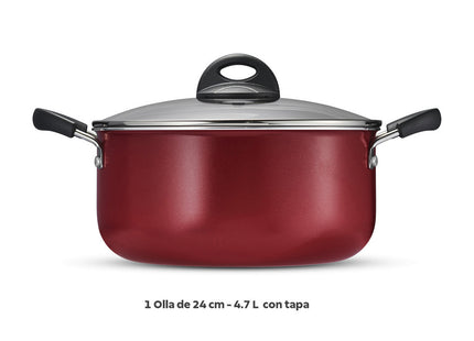 Batería de Cocina Tramontina Aluminio de Alta Gama 22 Piezas Roja