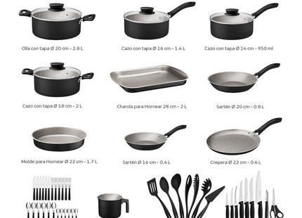 Batería de Cocina Tramontina Práctica Starflon Max 53 Piezas Negra
