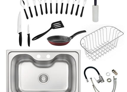 T-Kitchen Tarja Fregadero 68x48 sobreponer con accesorios y utensilios para cocina