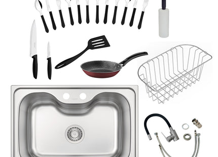 T-Kitchen Tarja Fregadero 68x48 sobreponer con accesorios y utensilios para cocina