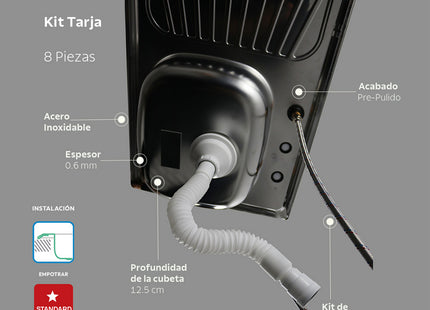 Instala-T Tarja Fregadero 80x50 sobreponer escurridor derecho, con mezcladora y kit de instalación