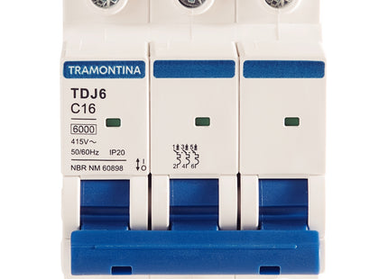 Mini disyuntor TDJ6 3 P 16 A 6 kA curva C Tramontina