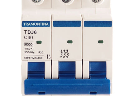 Mini disyuntor TDJ6 3 P 40 A 6 kA curva C Tramontina