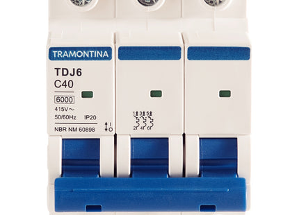 Mini disyuntor TDJ6 3 P 40 A 6 kA curva C Tramontina