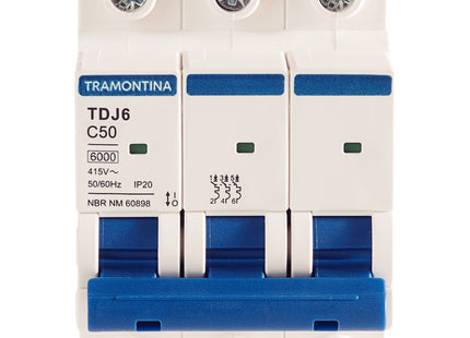 Mini disyuntor TDJ6 3 P 50 A 6 kA curva C Tramontina