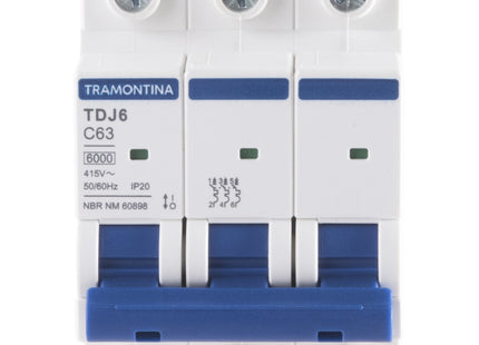 Mini disyuntor TDJ6 3 P 63 A 6 kA curva C Tramontina