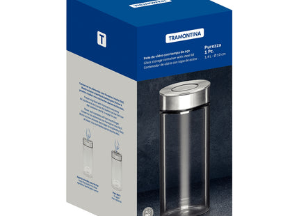 Contenedor de vidrio Purezza con tapa de acero inoxidable de 1.4l Tramontina