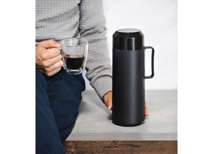 Termo Tramontina Exata en Plástico Negro con Ampolla de Vidrio y Tapa Roscable 1 L