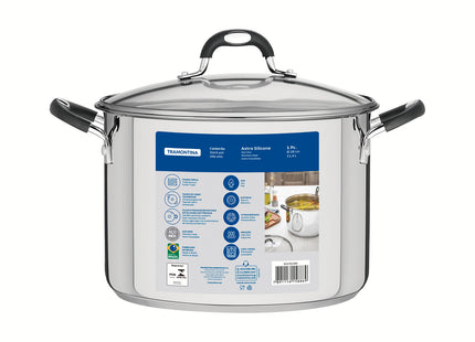 Olla alta Astro Silicone de acero inoxidable con fondo triple con tapa de vidrio de 28 cm y 11.4l Tramontina