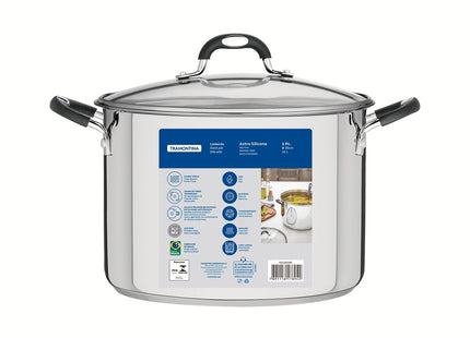 Olla alta  Astro Silicone de acero inoxidable con fondo triple con tapa de vidrio de 30 cm y 20.8 l Tramontina