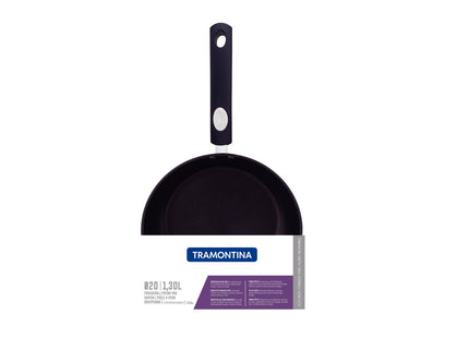 Sartén Tramontina Solar Silicone raso de acero inoxidable fondo triple revestimiento interno antiadherente con mango de silicona, de 20 cm y 1.3 L
