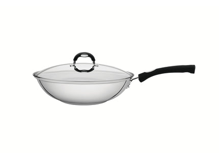 Wok Tramontina Astro Silicone de Acero Inoxidable con Fondo Triple y Tapa de Vidrio 28 cm 3.3 L