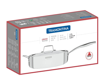 Sartén Tramontina Grano de acero inoxidable con cuerpo triple con tapa y mango 30 cm 5.6 L