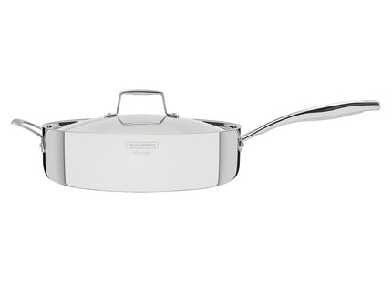Sartén Tramontina Grano de acero inoxidable con cuerpo triple con tapa y mango 30 cm 5.6 L