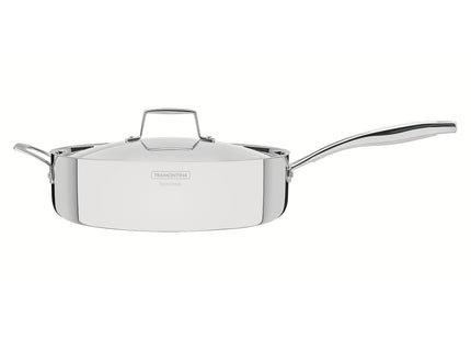 Sartén Tramontina Grano de acero inoxidable con cuerpo triple con tapa y mango 30 cm 5.6 L