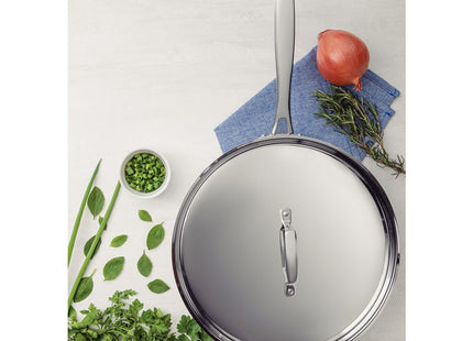 Sartén Tramontina Grano de acero inoxidable con cuerpo triple con tapa y mango 30 cm 5.6 L
