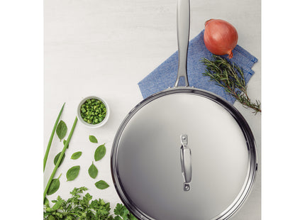 Sartén Tramontina Grano de acero inoxidable con cuerpo triple con tapa y mango 30 cm 5.6 L