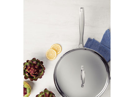 Sartén Tramontina Grano de acero inoxidable con cuerpo triple con tapa y mango 30 cm 5.6 L
