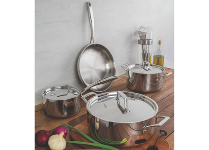 Sartén Tramontina Grano de acero inoxidable con cuerpo triple con tapa y mango 30 cm 5.6 L