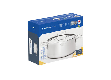Cacerola Tramontina Grano rasa de acero inoxidable cuerpo triple con tapa y asas 24 cm 4.7 L