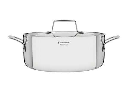 Cacerola Tramontina Grano rasa de acero inoxidable cuerpo triple con tapa y asas 24 cm 4.7 L