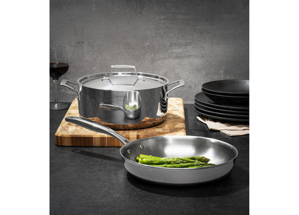 Cacerola Tramontina Grano rasa de acero inoxidable cuerpo triple con tapa y asas 24 cm 4.7 L