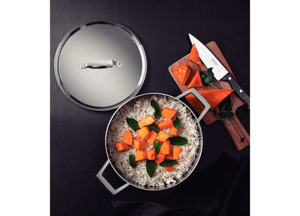 Cacerola Tramontina Grano rasa de acero inoxidable cuerpo triple con tapa y asas 24 cm 4.7 L