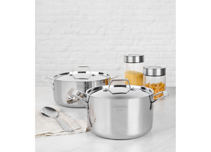 Cacerola Tramontina Grano rasa de acero inoxidable cuerpo triple con tapa y asas 24 cm 4.7 L