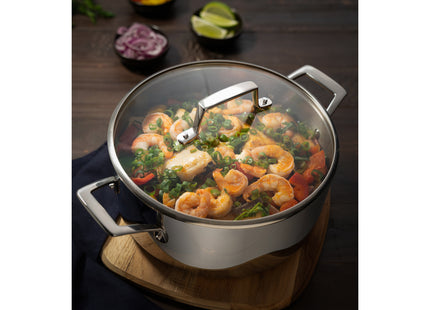 Cacerola Tramontina Grano rasa de acero inoxidable cuerpo triple con tapa y asas 24 cm 4.7 L