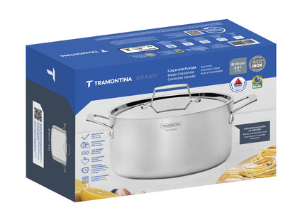 Cacerola Tramontina Grano honda de acero inoxidable cuerpo triple con tapa y asas 20 cm 3.8 L