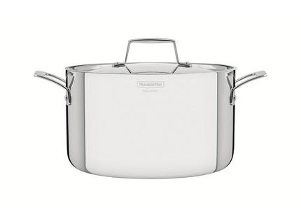 Cacerola Tramontina Grano honda de acero inoxidable cuerpo triple con tapa y asas 20 cm 3.8 L