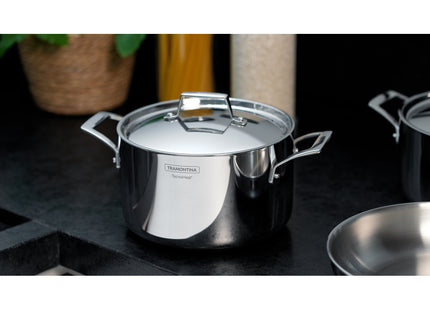 Cacerola Tramontina Grano honda de acero inoxidable cuerpo triple con tapa y asas 20 cm 3.8 L