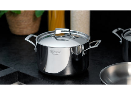 Cacerola Tramontina Grano honda de acero inoxidable cuerpo triple con tapa y asas 20 cm 3.8 L