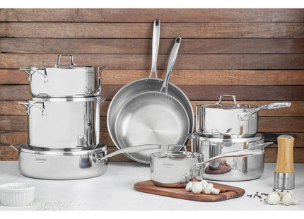 Olla Alta Tramontina Grano de acero inoxidable cuerpo triple con tapa y asas 24 cm 7.7 L