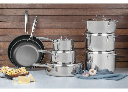 Olla Alta Tramontina Grano de acero inoxidable cuerpo triple con tapa y asas 24 cm 7.7 L